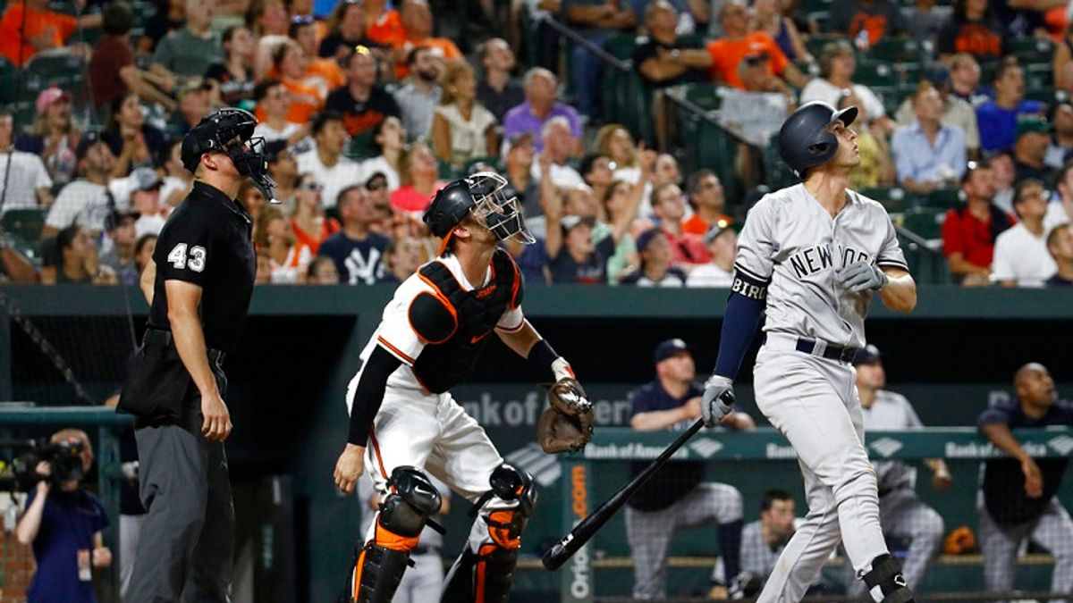 洋基柏德(右)最近火力兇猛,對金鶯打出生涯第一支滿貫砲。(美聯社) 洋基柏德(右)最近火力兇猛,對金鶯打出生涯第一支滿貫砲。(美聯社)