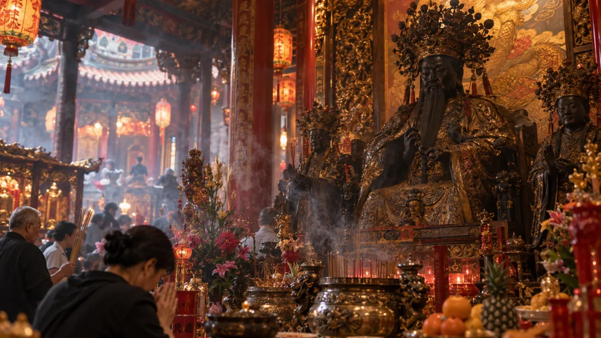 走進台灣一些老廟,仔細看看神龕裡的神像,可能會發現一件很特別的事。(示意圖/生成圖片)