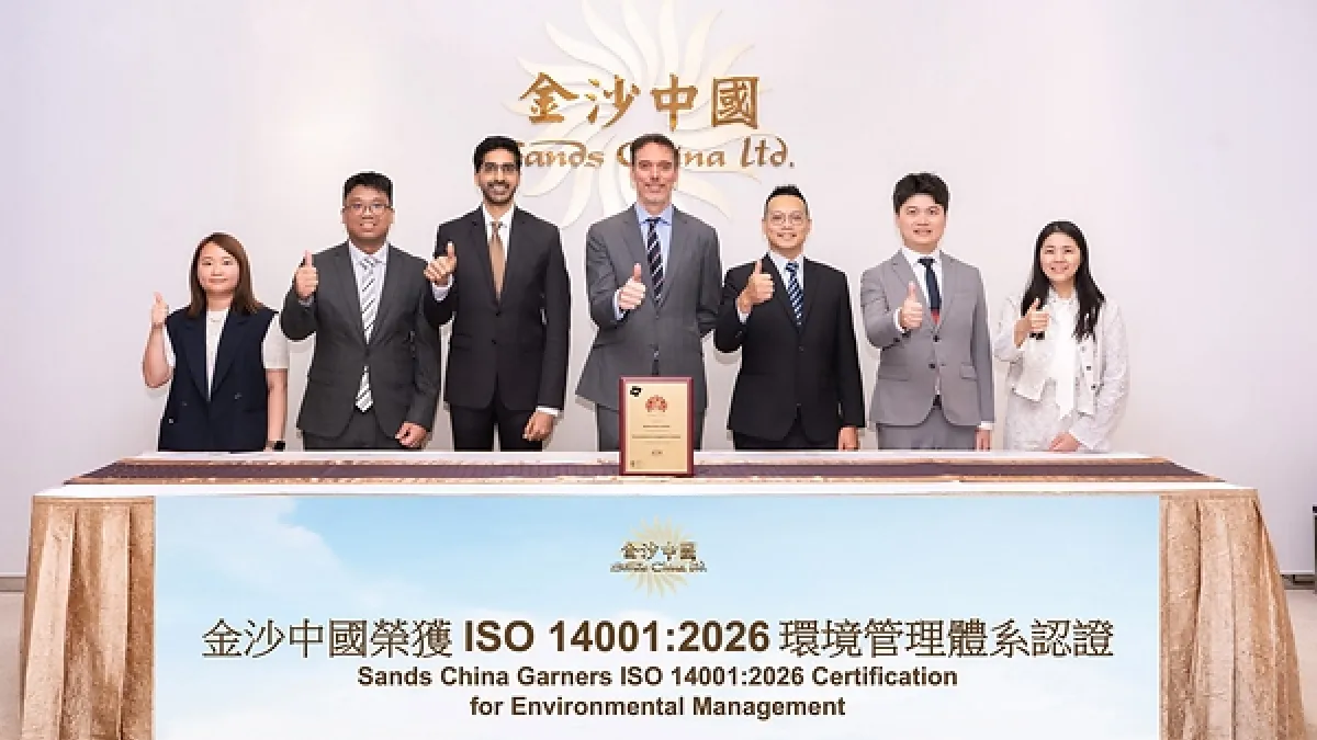 Sands China as World's First Integrated Tourism and Leisure Enterprise to Achieve ISO 14001:2026 Certification for Environmental Management