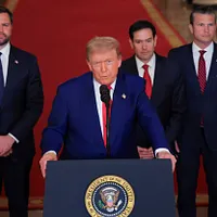 2025年6月21日、米国大統領トランプがホワイトハウスで演説を行い、イランでの軍事爆撃について説明した。(AP通信) 2025年6月21日、米国大統領トランプがホワイトハウスで演説を行い、イランでの軍事爆撃について説明した。(AP通信)