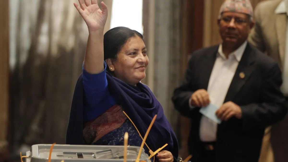 尼泊爾聯邦民主共和國歷來第一位女總統班達里(Bidhya Devi Bhandari)(美聯社)