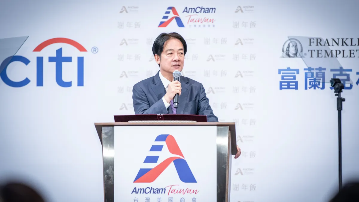 總統賴清德出席2025年美國商會舉辦的謝年飯晚宴並致詞,宣布擴大對美投資。(美國商會提供)