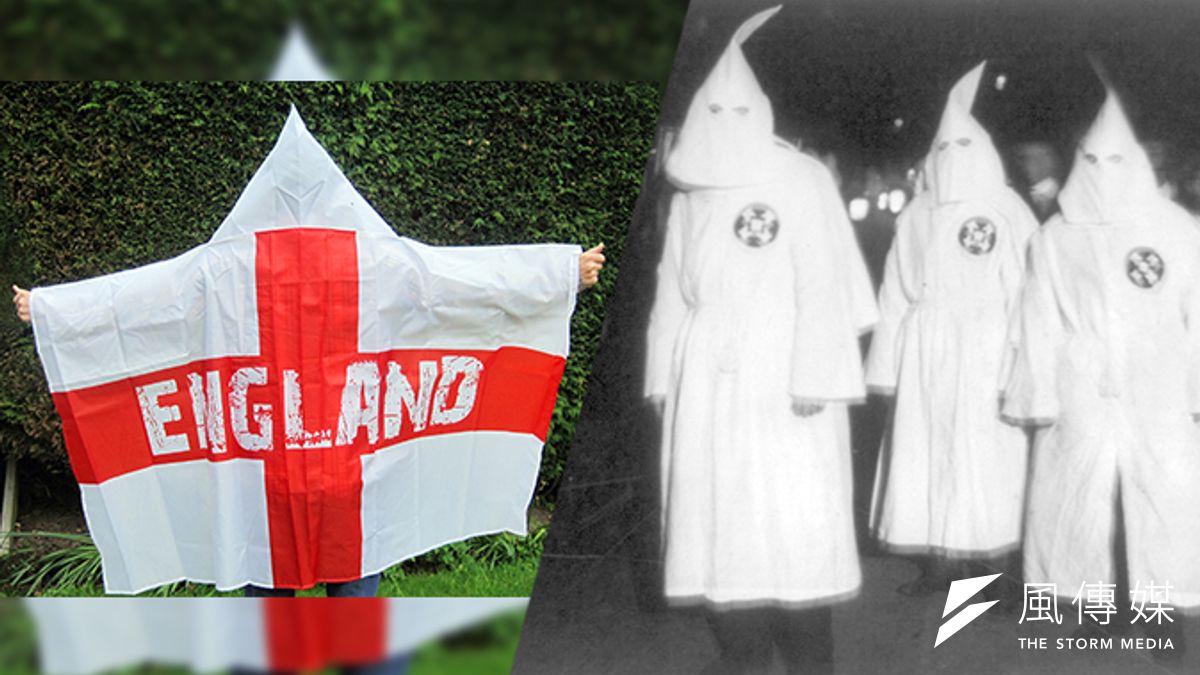 英國新推出的世足雨衣(左)酷似美國3K黨服飾(右)挨轟。(風傳媒製圖) 英國新推出的世足雨衣(左)酷似美國3K黨服飾(右)挨轟。(風傳媒製圖)
