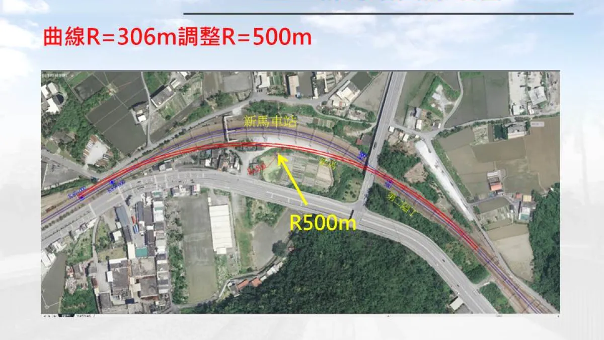 台鐵工務處規劃,宜蘭新馬站路段的曲線半徑將由306公尺擴大為500公尺,速度可從原本時速65公里提升為85公里,預計2022年完工。(台鐵局提供)