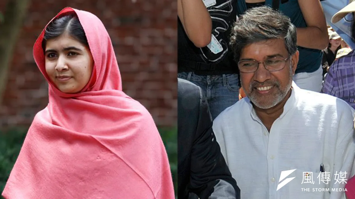 2014年諾貝爾和平獎兩位得主瑪拉拉(左)與薩提亞提(美聯社)