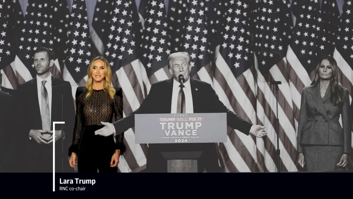 川普次子兒媳勞拉(Lara Trump),被點名有機會接替魯比歐出任佛州聯邦參議員。(美聯社)