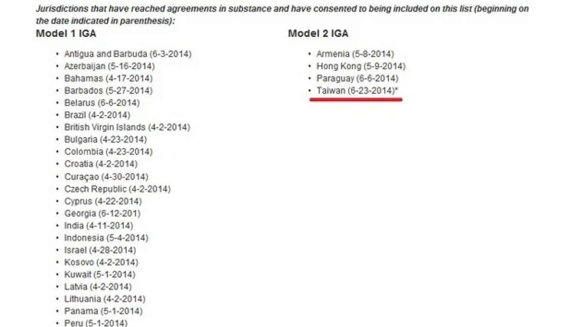 美國外國帳戶稅務遵守法案預計7月實施,目前美國財政部已在官網上將台灣列為「視同簽署國家」。(取自美國財政部網站)