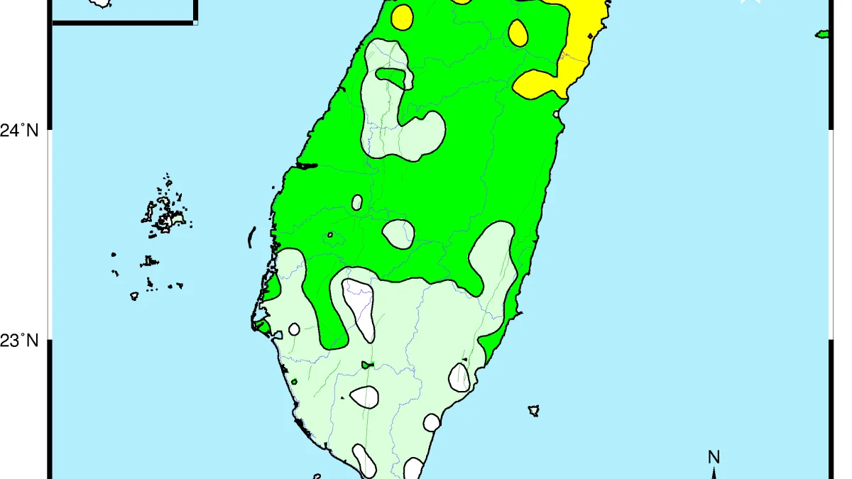 今(7)日清晨發生在台灣東北部海域規模6.1的地震,測量到最大震度在宜蘭。專家表示,2020至今發生大規模地震的頻率有增加,需再觀察和研究。(取自氣象局網站)