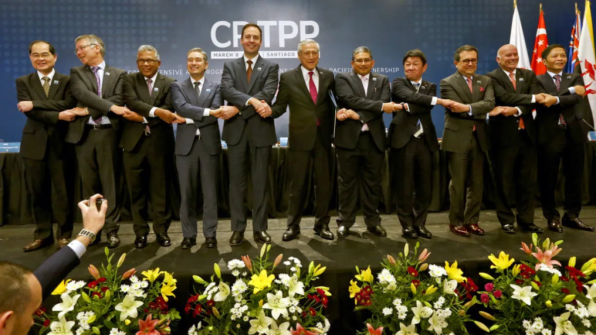 跨太平洋夥伴全面進展協定(CPTPP)11個會員8日在智利聖地牙哥簽署協定。(美聯社)