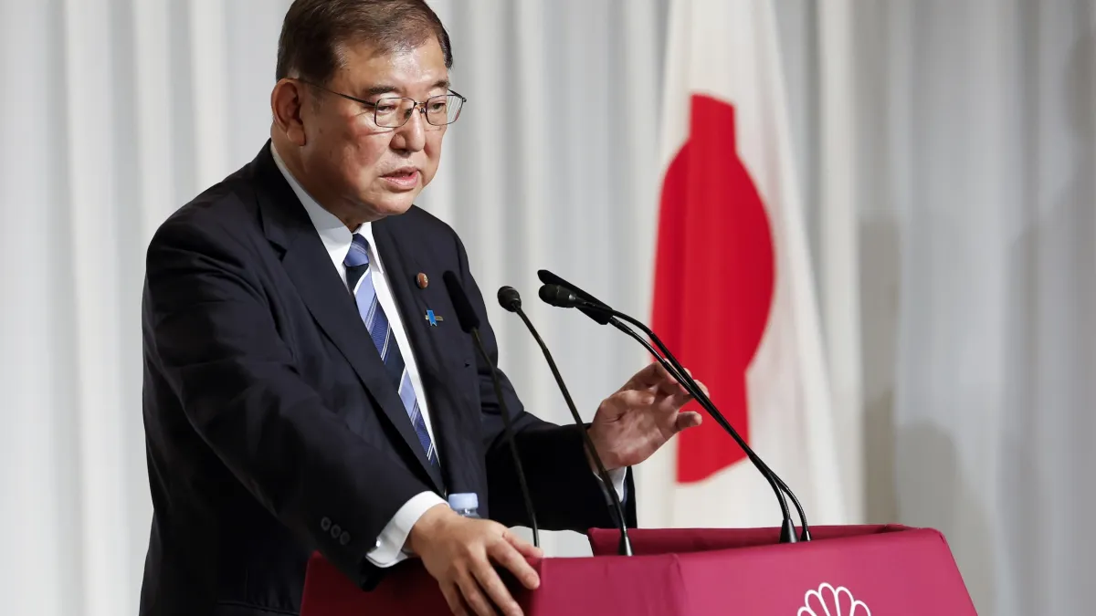 9月27日、自民党は総裁選挙を開催し、石破茂氏が第二回投票の前に演説を行った。(AP通信)