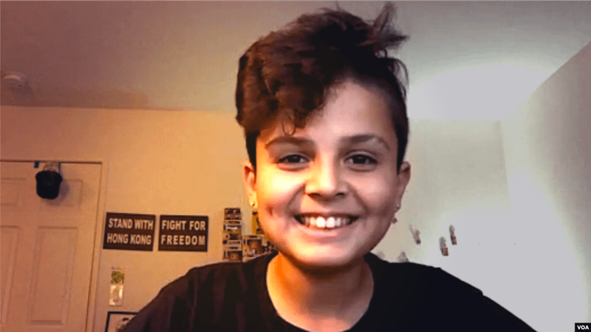美國七年級生馬騰·埃文(Matan Even)公開支持香港抗爭。(美國之音) 美國七年級生馬騰·埃文(Matan Even)公開支持香港抗爭。(美國之音)