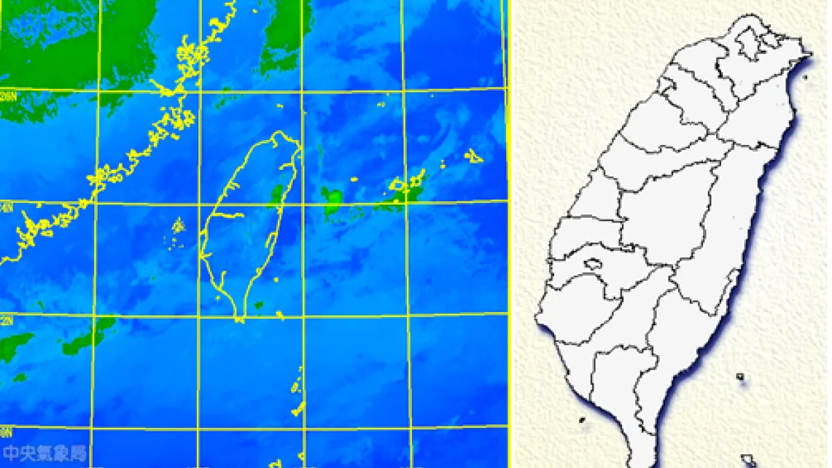 今晨7:40紅外線衛星雲圖(左圖)顯示,台灣上空皆是鬆散的低雲;8:00累積雨量圖(右)顯示,各地無降雨。(取自「三立準氣象·老大洩天機」專欄)