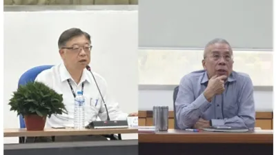 中油煉製事業部執行長季存厚(左)、石化事業部林園廠執行長黃三泰,同步召開工安精進宣導會議。(圖/台灣中油提供)