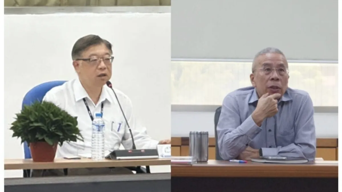 中油煉製事業部執行長季存厚(左)、石化事業部林園廠執行長黃三泰,同步召開工安精進宣導會議。(圖/台灣中油提供)