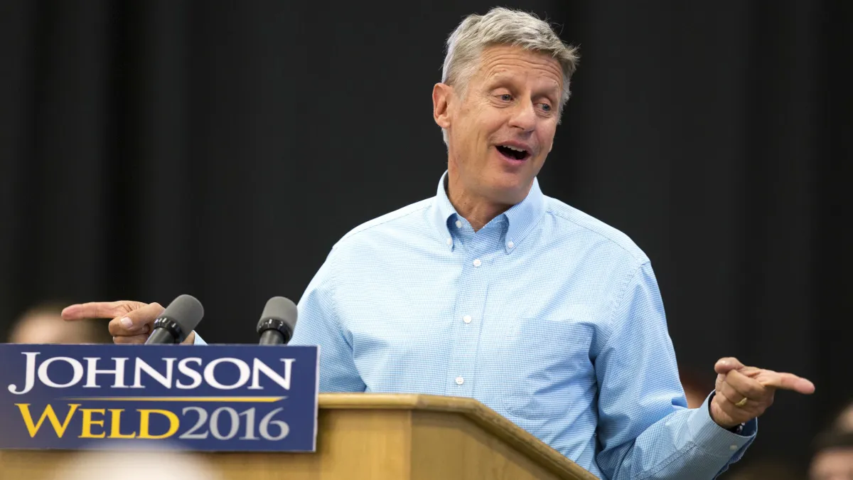 代表美國自由黨(Libertarian)競選總統的新墨西哥州州長蓋瑞・強生(Gary Johnson)。(美聯社)