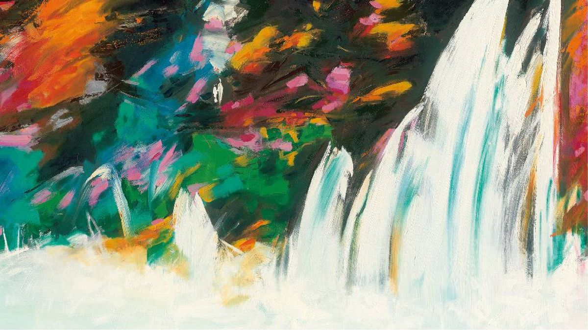 謝義錩此次畫作個展引用華嚴經,強調水是天下最柔軟之物,但却無堅不摧,弱勝強柔勝剛的特性。(圖/謝義錩提供) 謝義錩此次畫作個展引用華嚴經,強調水是天下最柔軟之物,但却無堅不摧,弱勝強柔勝剛的特性。(圖/謝義錩提供)