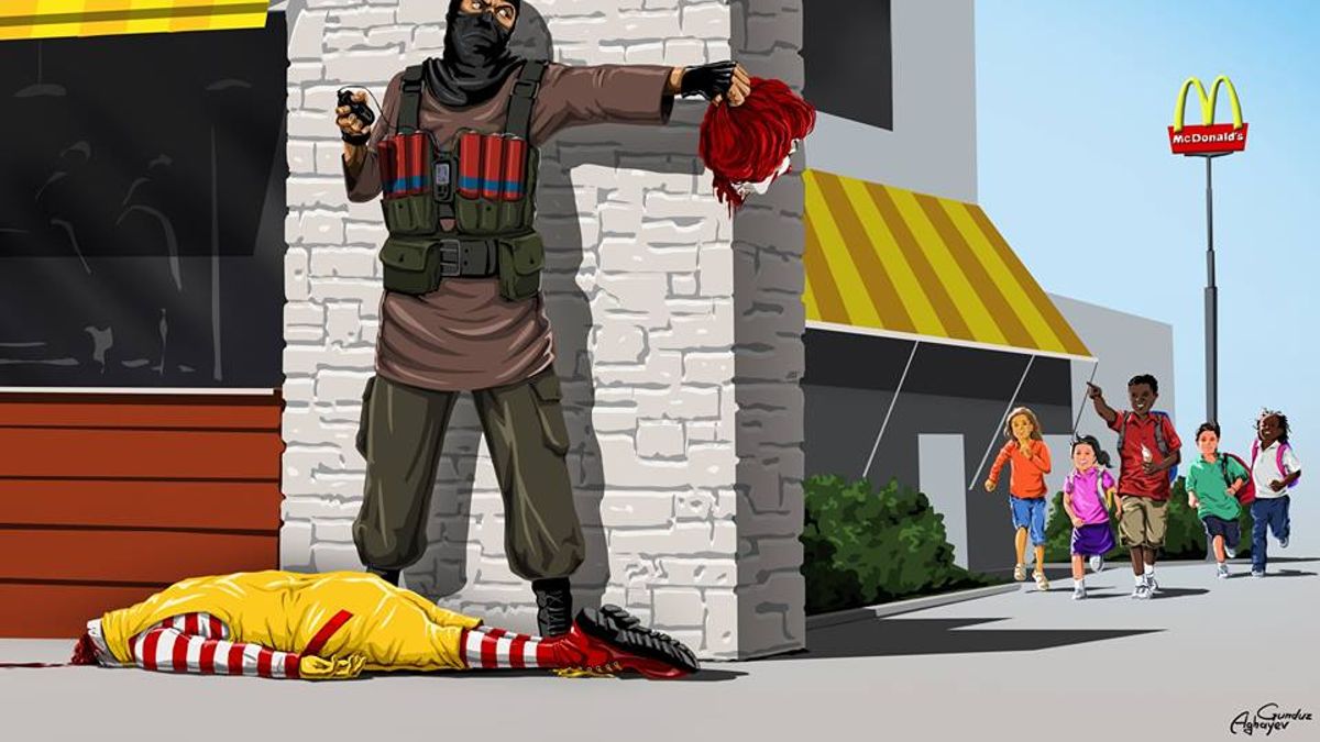 亞塞拜然畫家 Gunduz Aghayev 繪出戰爭血淋淋的後果。(圖/Gunduz Aghayev @facebook) 亞塞拜然畫家 Gunduz Aghayev 繪出戰爭血淋淋的後果。(圖/Gunduz Aghayev @facebook)