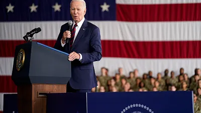 2023年9月11日,美國總統拜登在阿拉斯加的美軍基地發表談話,紀念九一一事件22週年。 (美聯社)