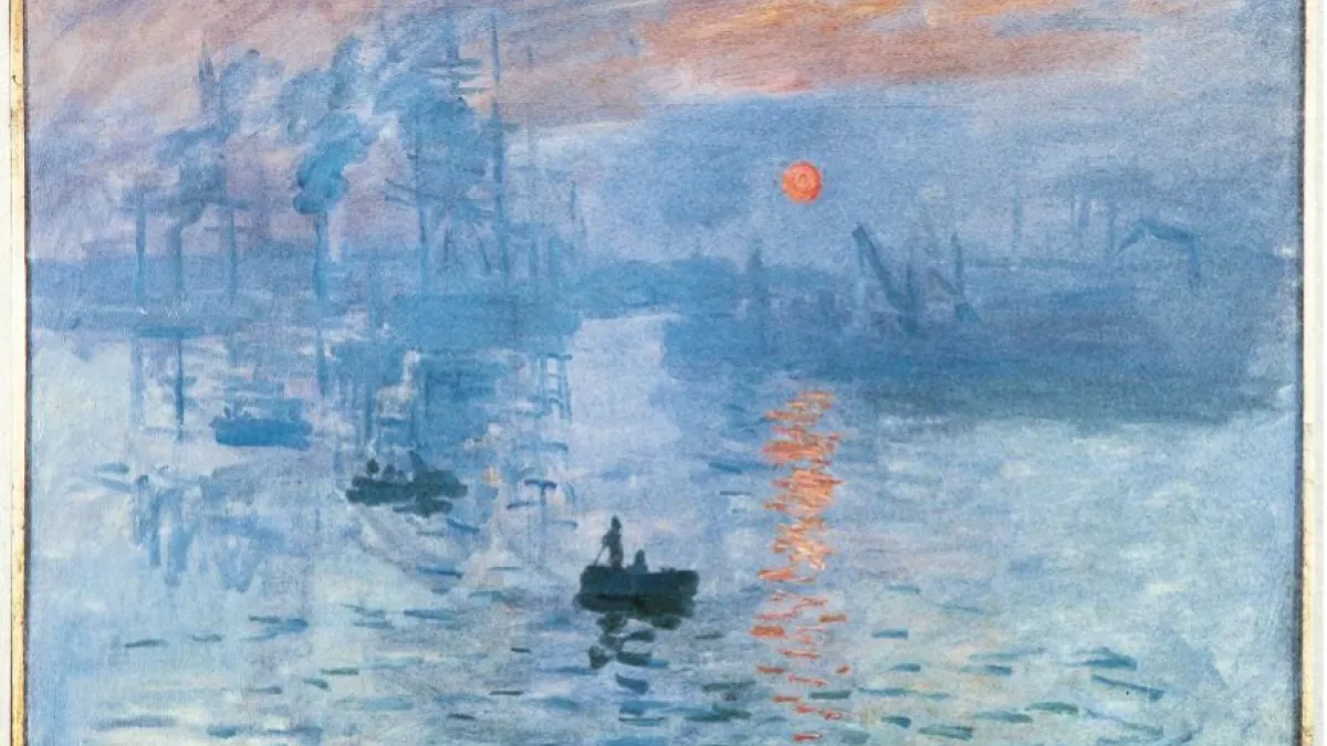 1872 年11月13日的清晨,莫內從他的房間內看向勒阿弗爾(Le Havre)港口,畫下了這幅畫《日出印象》。(圖/時報出版提供)