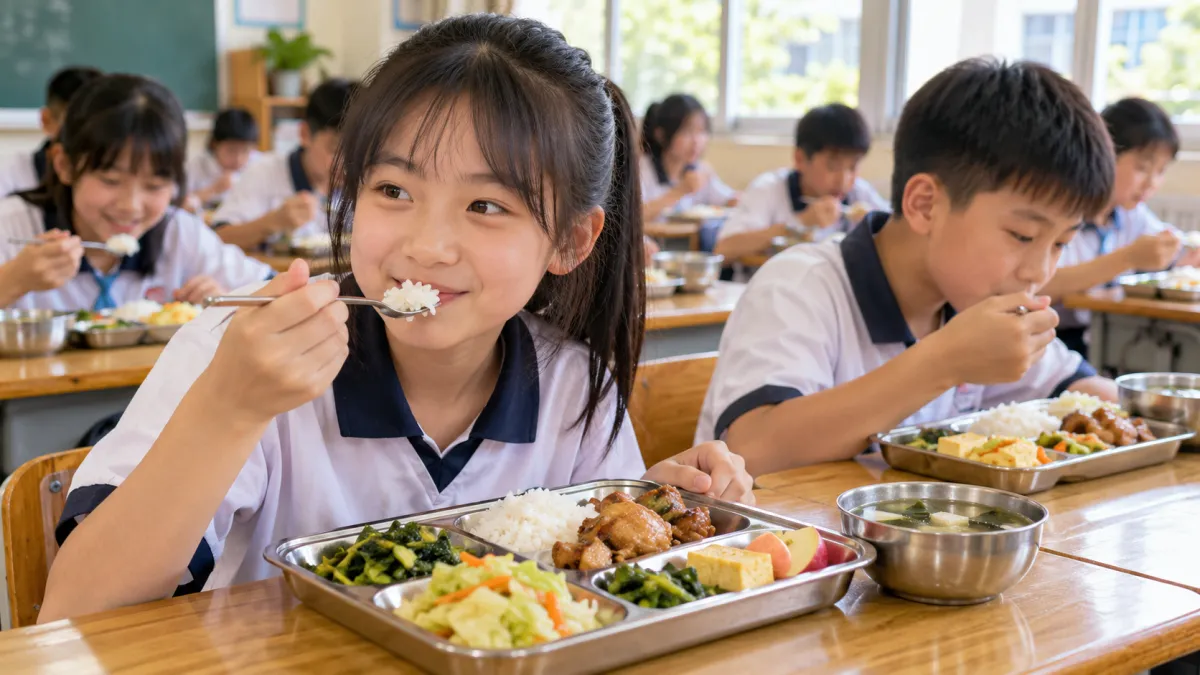 台北市115學年度起全面實施公私立國中小免費營養午餐後,如果家長覺得孩子吃得不夠好,願意自己每天再多付10元、20元,能不能要求學校把餐點升級?(示意圖/AI生成)