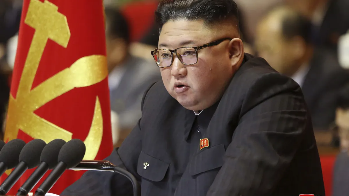 2021年1月,北韓(朝鮮)國務委員會委員長金正恩主持勞動黨第八次代表大會(AP)
