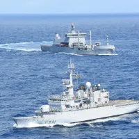 French naval vessels have been increasingly active in East Asian and Western Pacific waters. In the foreground is the French frigate FS Prairial. (French Ministry of Defence official website) French naval vessels have been increasingly active in East Asian and Western Pacific waters. In the foreground is the French frigate FS Prairial. (French Ministry of Defence official website)