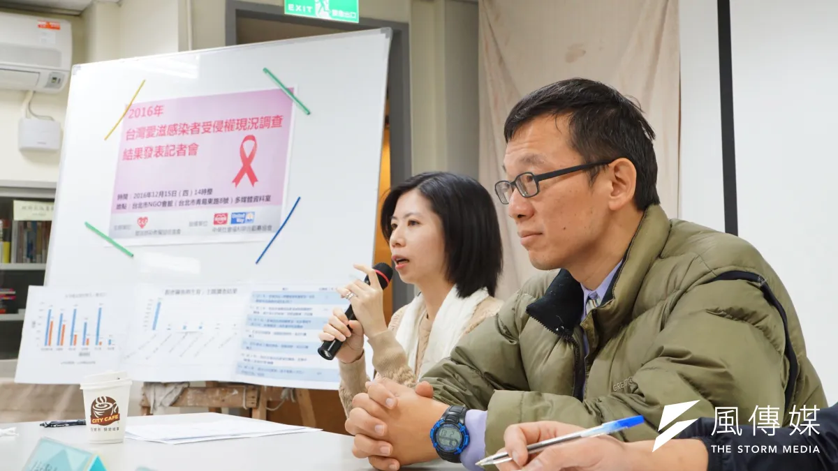 中華民國愛滋感染者權益促進會15日召開記者會,說明近2年愛滋感染者在台灣面臨的困境與問題。(盧逸峰攝)