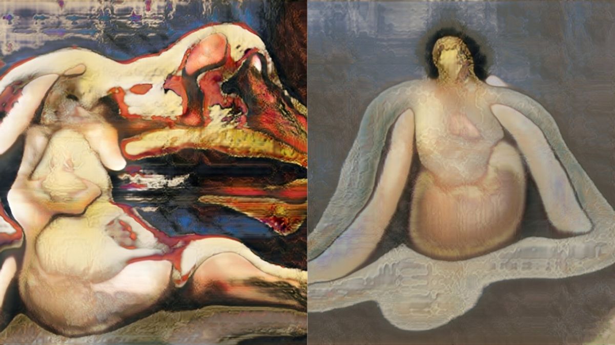 年輕實習生挑戰用AI畫出「裸女名畫」,卻意外創造出超現實的獵奇作品。(圖/DrBeef_@twitter) 年輕實習生挑戰用AI畫出「裸女名畫」,卻意外創造出超現實的獵奇作品。(圖/DrBeef_@twitter)