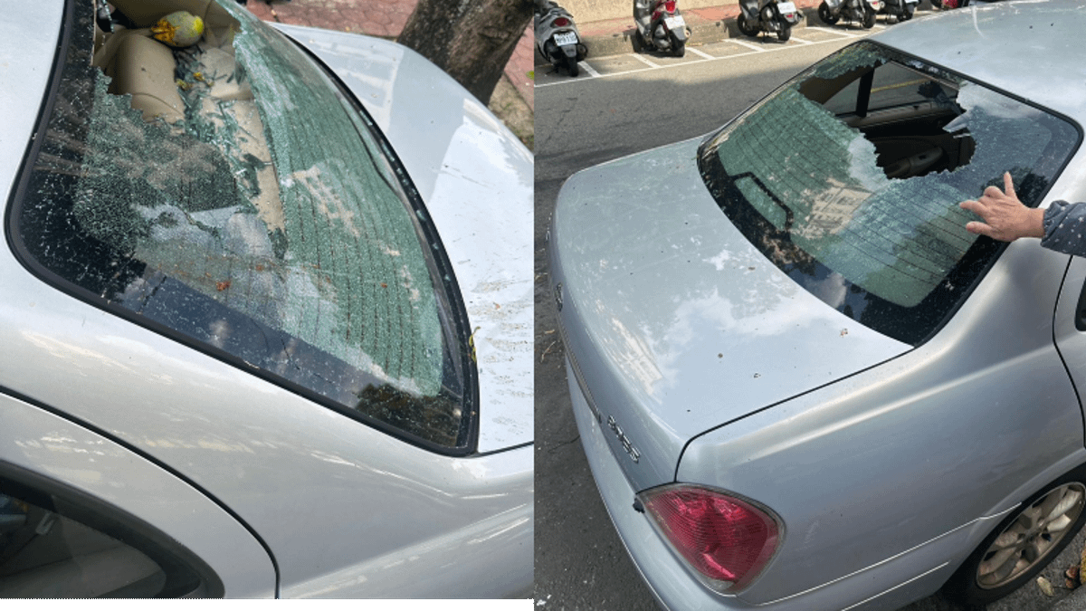 台中車輛擋風玻璃遭芒果砸穿。(圖/翻攝自羅廷瑋 臉書) 台中車輛擋風玻璃遭芒果砸穿。(圖/翻攝自羅廷瑋 臉書)