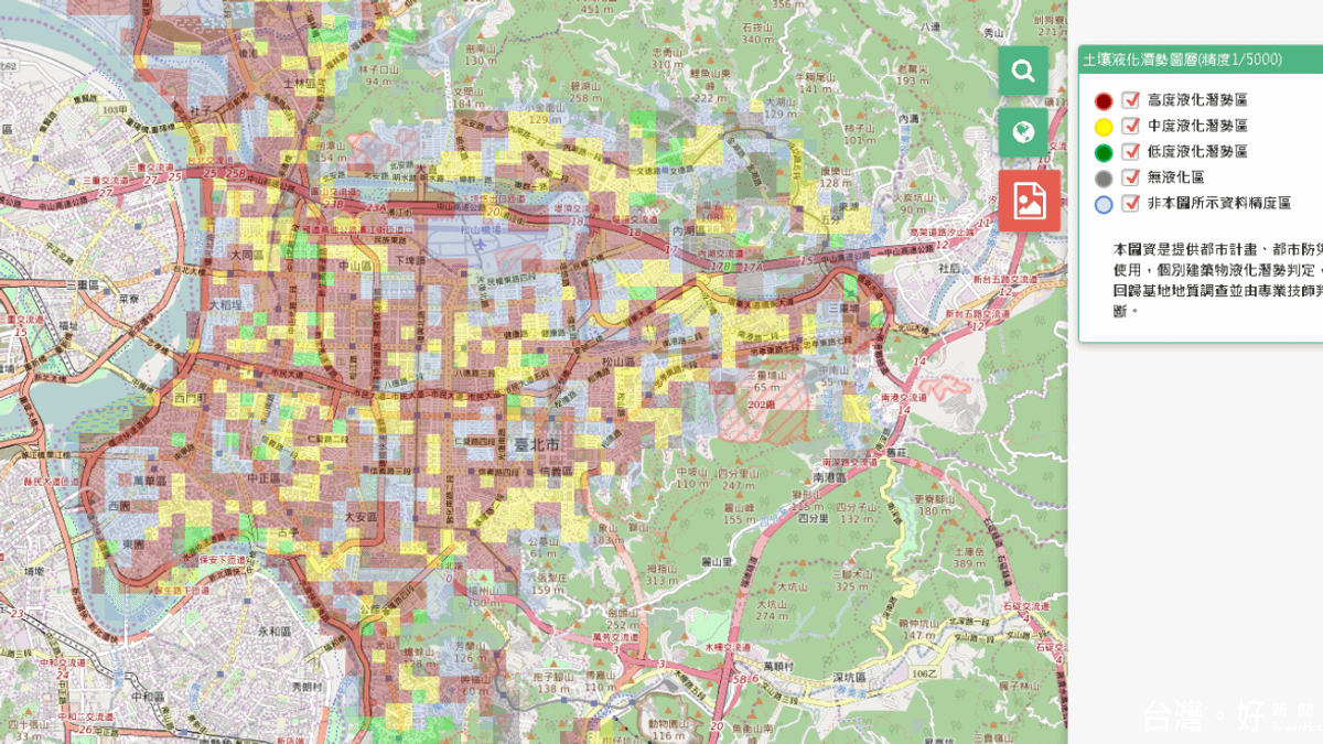 北市公布土壤液化圖 26.1%屬中高潛勢區 北市公布土壤液化圖 26.1%屬中高潛勢區