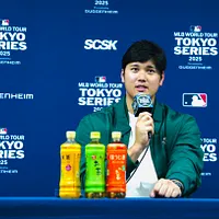 大谷翔平選手、3月18日のMLB東京開幕戦後に記者会見で取材に応じる。(写真/張庭瑜撮影) 大谷翔平選手、3月18日のMLB東京開幕戦後に記者会見で取材に応じる。(写真/張庭瑜撮影)