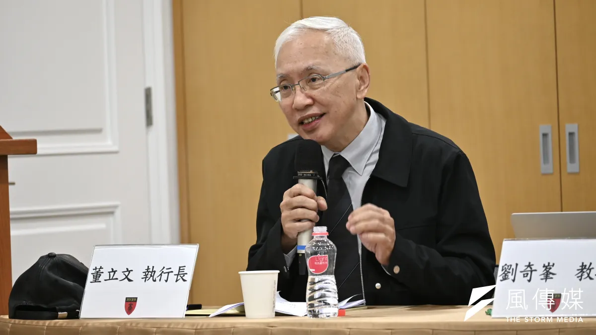 亞太和平研究基金會董事長董立文出席「2025中國兩會與台、美、中變局」座談會。(許詠晴攝)