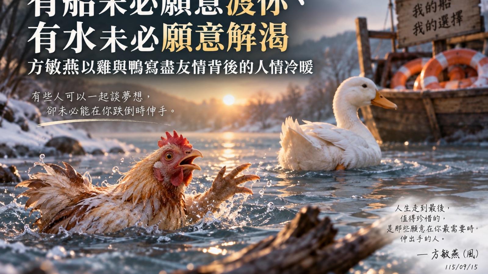 方敏燕發表寓言新作雞與鴨 借落水與缺水兩道難題寫友情界線與人生選擇