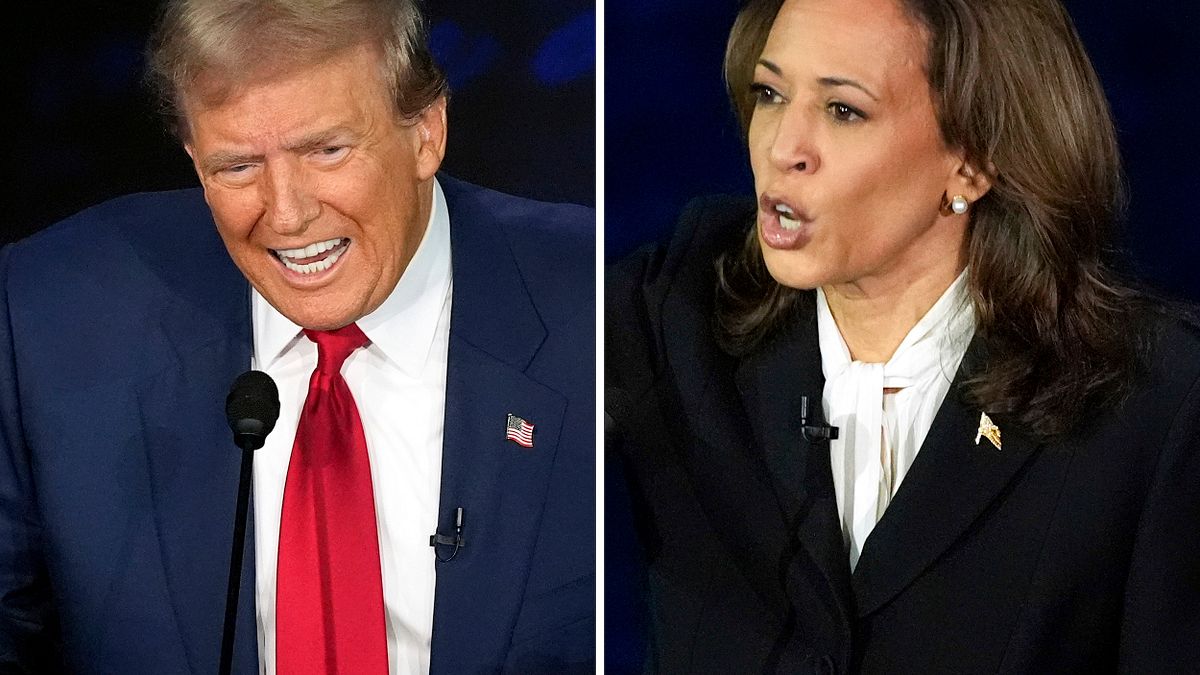 川普與賀錦麗在ABC電視台的總統候選人辯論激烈交鋒。(美聯社) 川普與賀錦麗在ABC電視台的總統候選人辯論激烈交鋒。(美聯社)