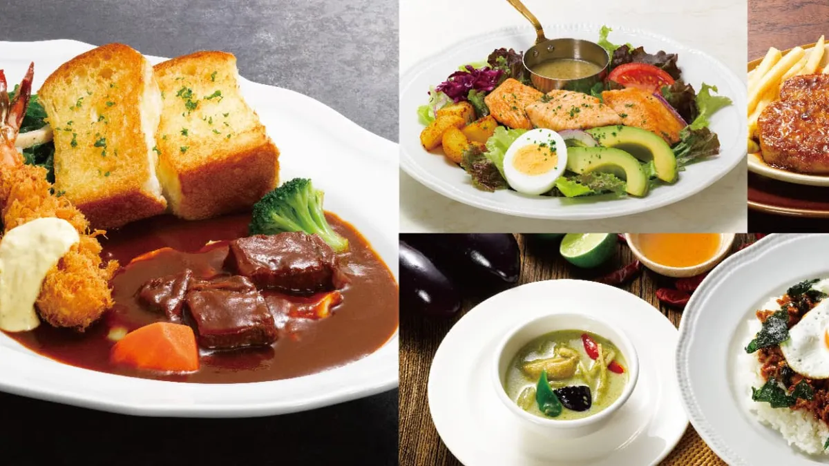 ロイヤルホストが誕生55周年に向け、9月16日より王道洋食のコンビネーションや多彩な世界料理を揃えた新グランドメニューの提供を開始する。(写真/ロイヤルホールディングス PR事務局提供)