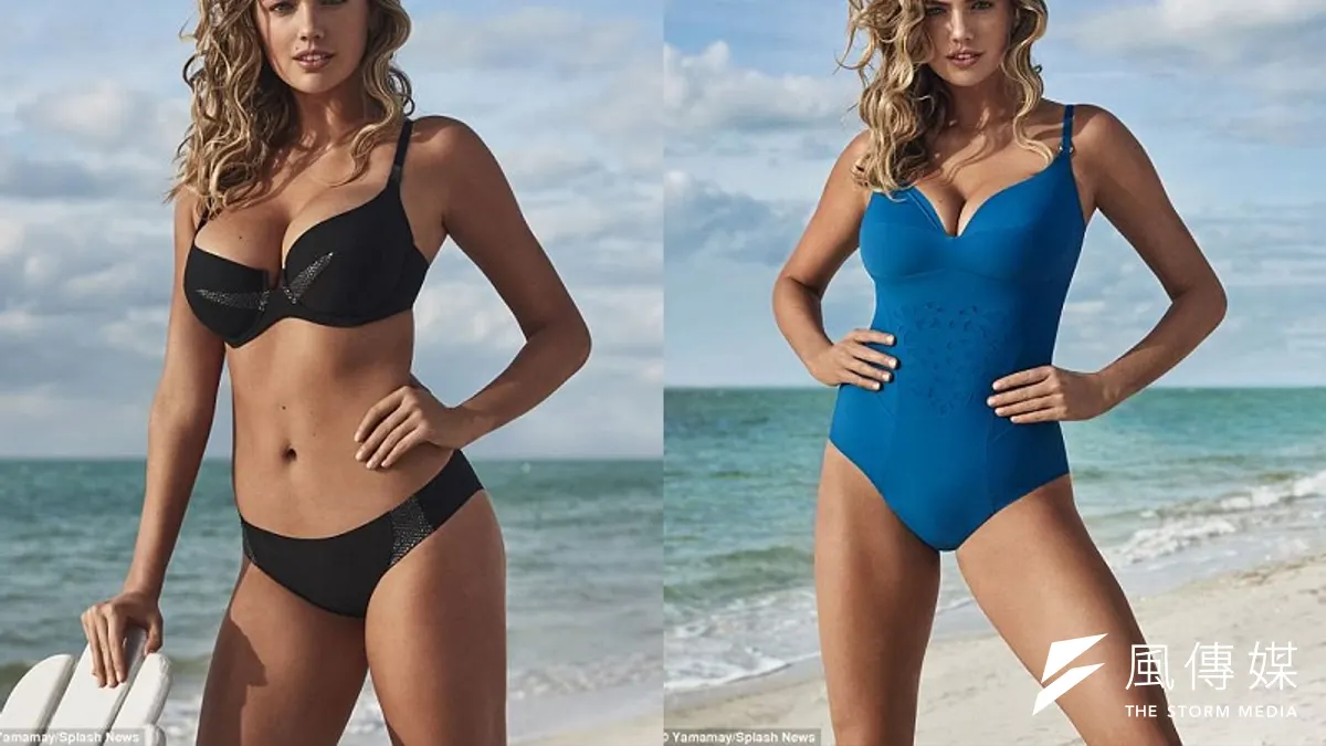 太空人韋蘭德的妻子,凱特厄普頓為義大利內衣品牌代言。 (截圖自Mail Online網站)