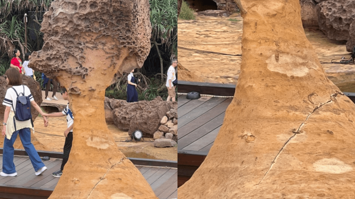 北觀處處長陳煜川說明該裂痕屬於地質節理,目前節理並沒有擴大。(圖/翻攝自Threads/@kuminnietaku80授權提供) 北觀處處長陳煜川說明該裂痕屬於地質節理,目前節理並沒有擴大。(圖/翻攝自Threads/@kuminnietaku80授權提供)