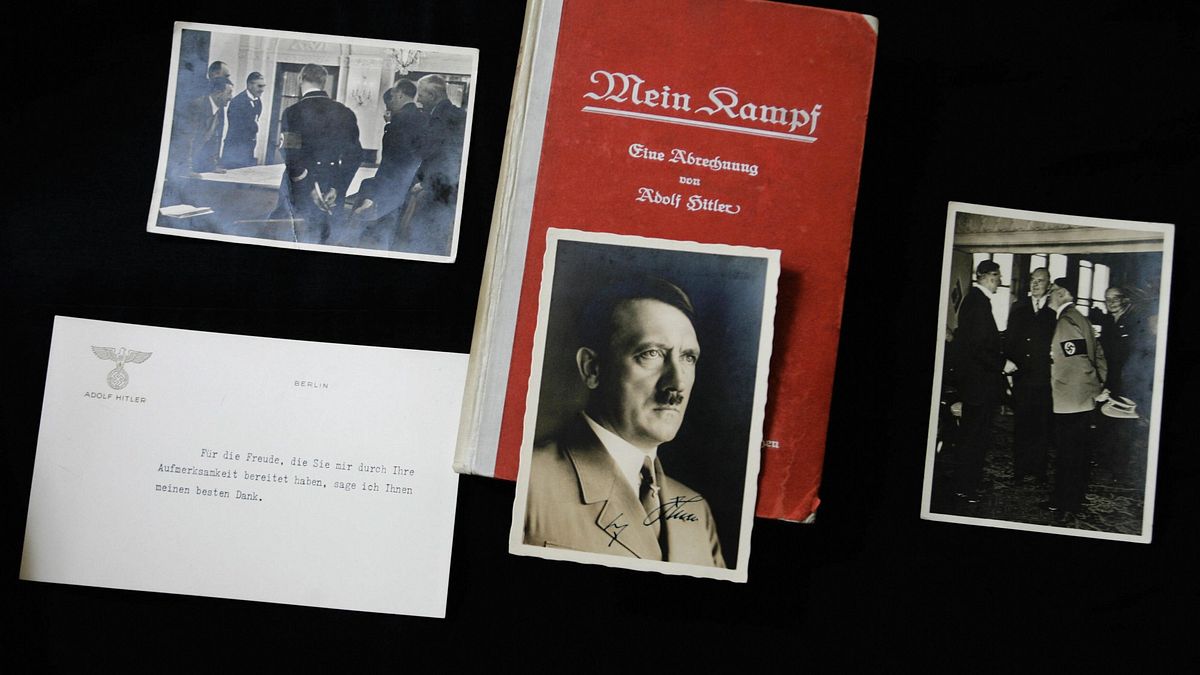 倫敦拍賣行曾拍賣希特拉自傳「我的奮鬥」初版兼簽名本,以及其他納粹相關藏品。(圖片由*CUP提供) 倫敦拍賣行曾拍賣希特拉自傳「我的奮鬥」初版兼簽名本,以及其他納粹相關藏品。(圖片由*CUP提供)