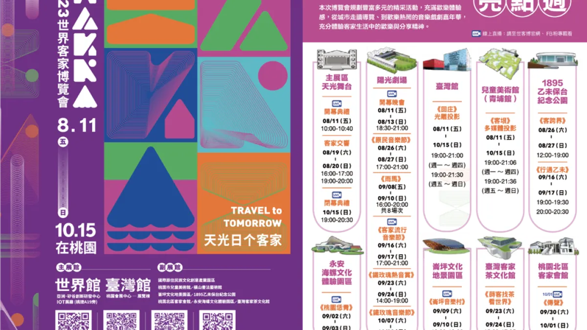 2023世界客家博覽會在桃園盛大舉辦,各大展館於展期間推出超多主題亮點活動。(圖/桃園市政府提供)(圖/世客博提供)