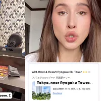 外国人女性のナタリーさんが、日本の有名ホテルに宿泊した際、ベッドの下にアジア系の男性が潜んでいるのを発見した。(写真/Instagramより) 外国人女性のナタリーさんが、日本の有名ホテルに宿泊した際、ベッドの下にアジア系の男性が潜んでいるのを発見した。(写真/Instagramより)