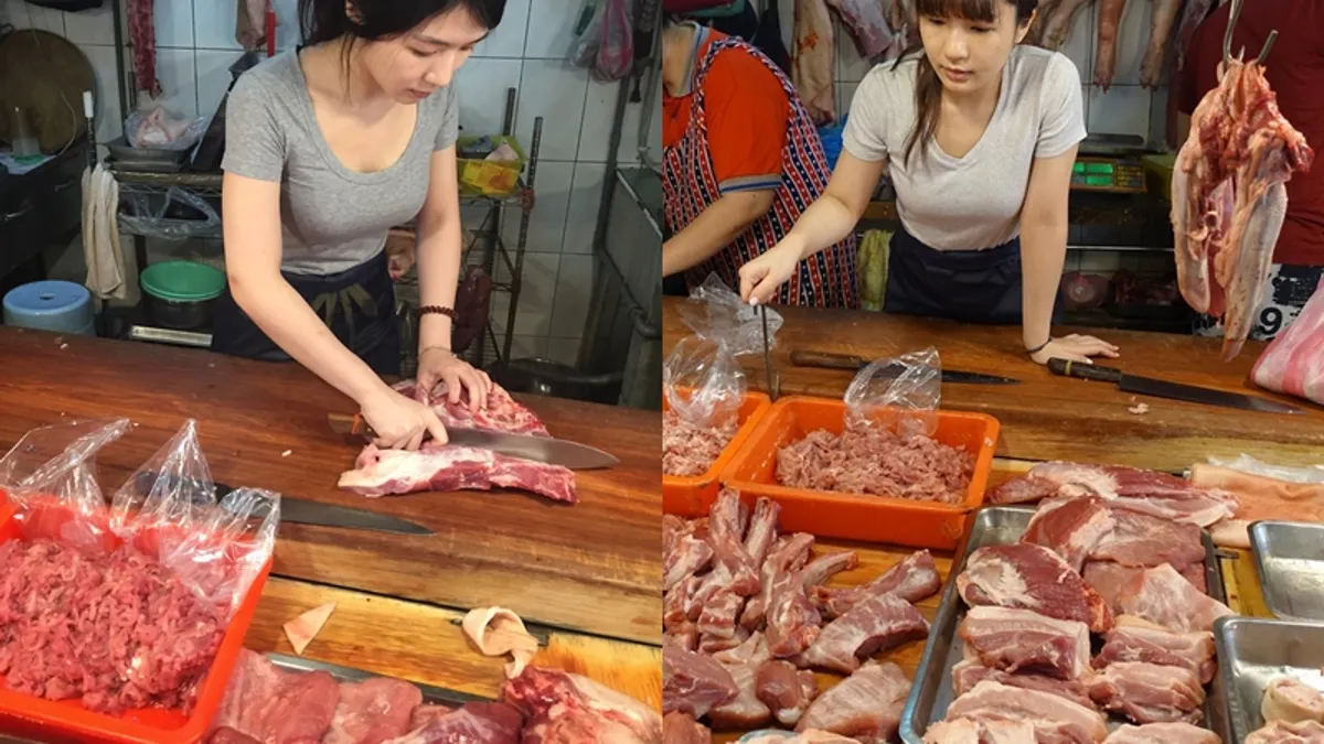 采婕因奶奶身體逐漸老邁,回家扛起祖傳豬肉攤,現在更是知名網路直播主。(圖/春光出版提供) 采婕因奶奶身體逐漸老邁,回家扛起祖傳豬肉攤,現在更是知名網路直播主。(圖/春光出版提供)