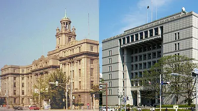 老建築被拆不只台灣人覺得可惜,日本人也覺得不捨。圖為新舊大阪市政廳對照圖。(圖/維基百科,合成/許世哲)