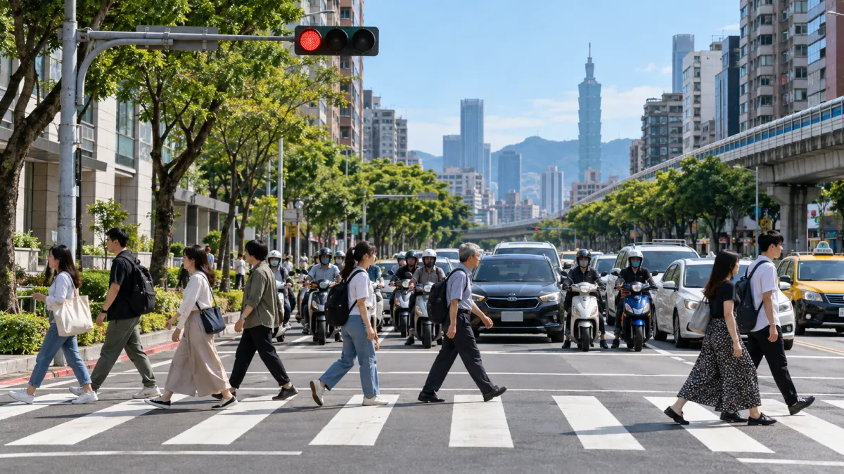 台北交通安全近年持續受到關注,從柯文哲到蔣萬安,市府歷經兩任市長,道路工程、行人環境與交通安全政策也不斷調整。(示意圖/AI生成)