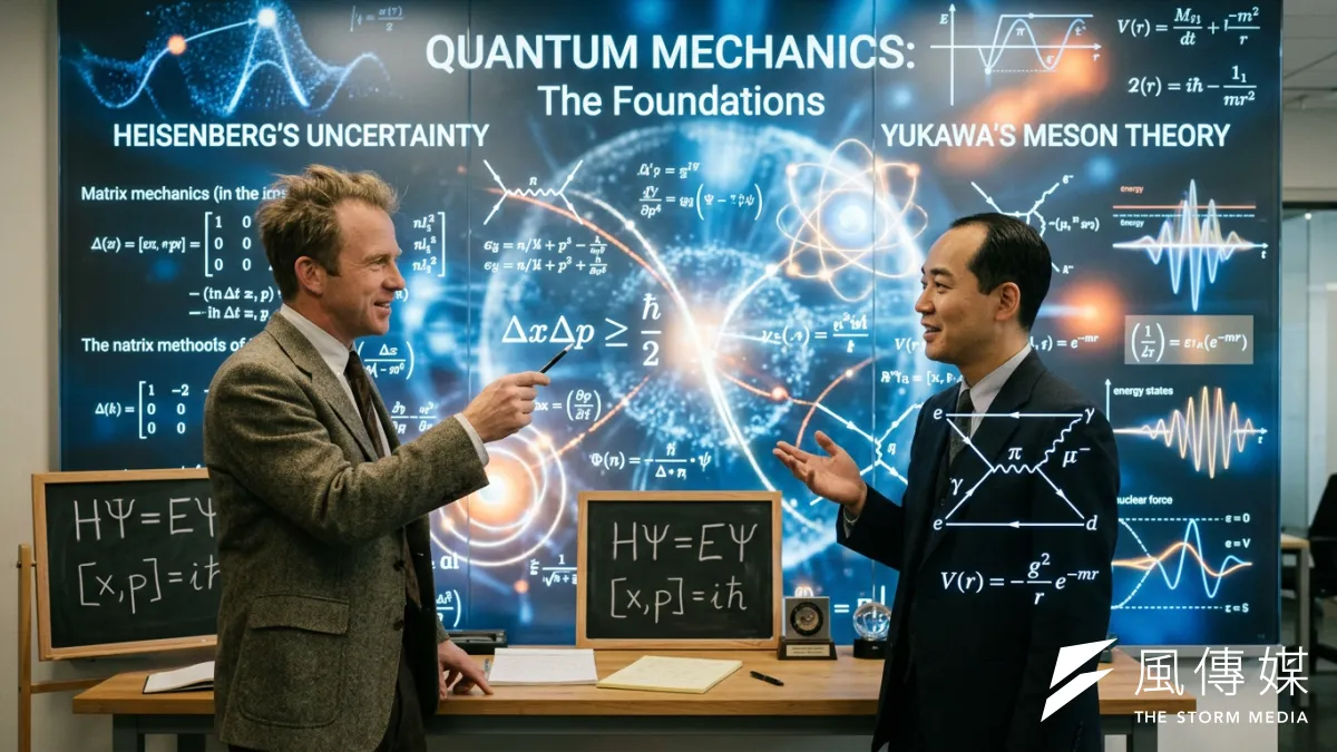 兩位科學家海森堡和湯川秀樹都有深厚的文法底子。(AI合成示意圖)