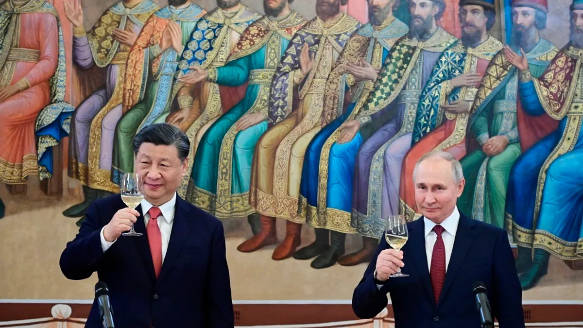 2023年3月21日,中國國家主席習近平(左)與俄羅斯總統普京在俄羅斯莫斯科會晤。(美聯社)