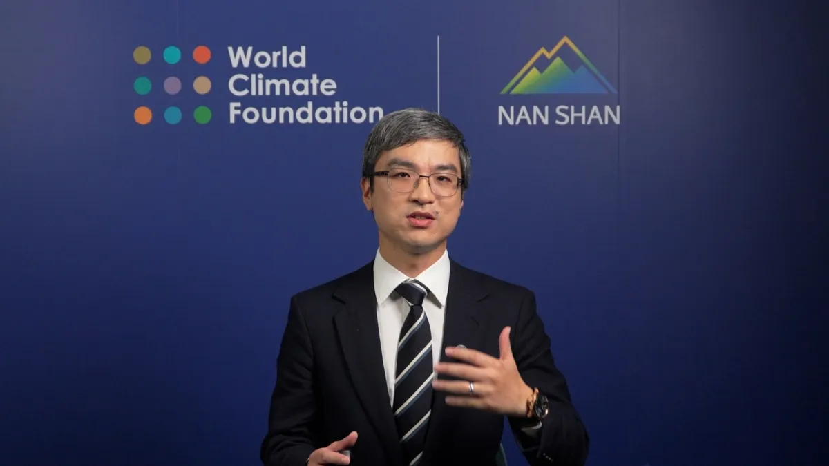 南山人壽董事長尹崇堯17日傍晚以預錄影片方式,在COP 29重要周邊會議—世界氣候峰會(WCS)發表演說。(南山人壽提供)