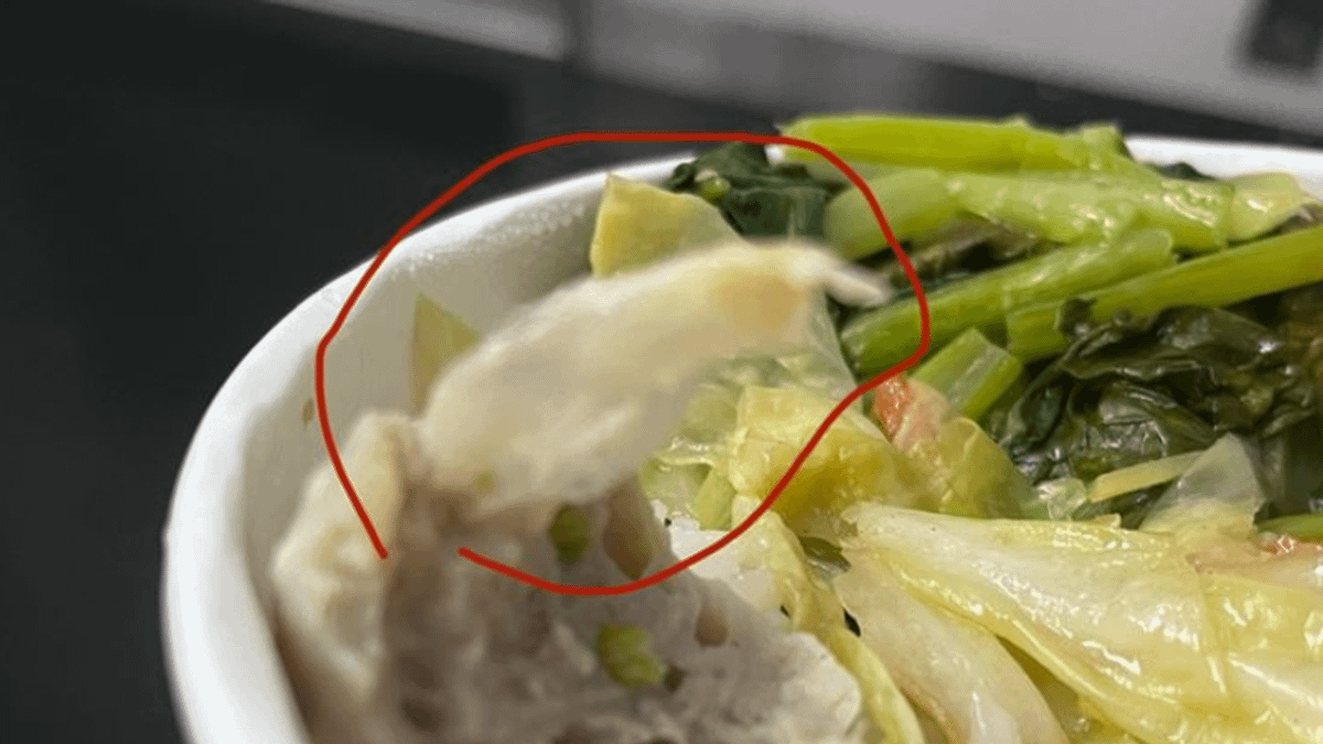 台鐵便當內驚見塑膠異物。(圖/翻攝自臉書「爆料公社」) 台鐵便當內驚見塑膠異物。(圖/翻攝自臉書「爆料公社」)