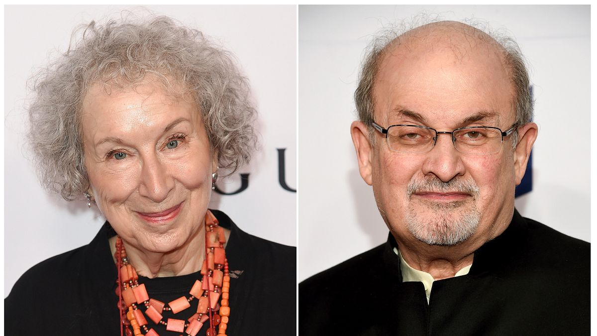 加拿大國寶級作家愛特伍(左)與印度裔英國作家魯西迪(右)再度憑新作入圍2019年曼布克獎決選名單(美聯社) 加拿大國寶級作家愛特伍(左)與印度裔英國作家魯西迪(右)再度憑新作入圍2019年曼布克獎決選名單(美聯社)