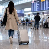 空港で出国する女性(AI生成) 空港で出国する女性(AI生成)