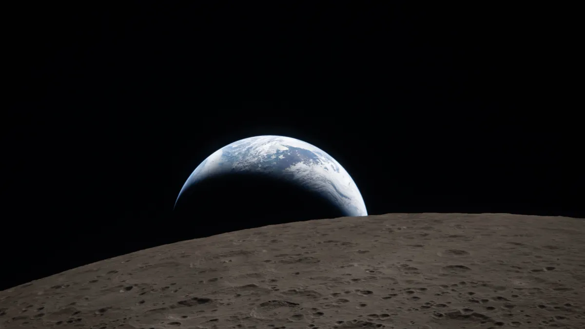 2026年4月6日,阿提米絲二號任務的太空人於繞月飛行時拍攝到了地球的「地落」景象。(美聯社)